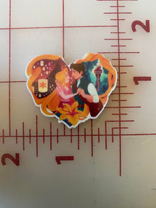 Princess Rapunzel and Flynn Rider Heart Printed Flatback Resin