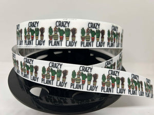 NEW 5 yards 7/8" Crazy Plant Lady Grosgrain Ribbon