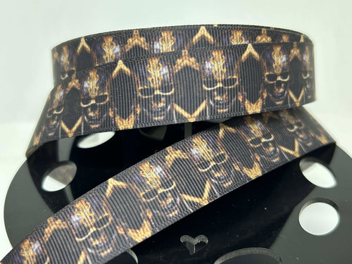 NEW 1 yards 1 inch wide Gold Pirate Skull and Crossbones Grosgrain Ribbon