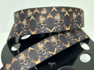 NEW 1 yards 1 inch wide Gold Pirate Skull and Crossbones Grosgrain Ribbon