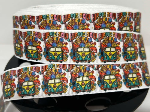 NEW 1 yards 1 inch wide Hippie Soul VW Bus Grosgrain Ribbon