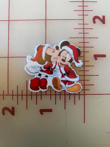 Christmas Mickey and Minnie snuggle Flat back Printed Resin