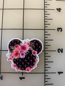 Really Pretty Pink  Floral Minnie or Mickey Flat back Printed Resin