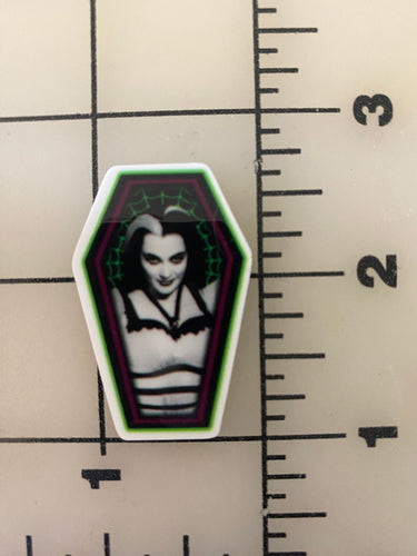 Coffin Shaped Lilly Munster Flat Back Printed Resin