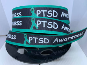 1 yard 7/8" inch PTSD Awarness Grosgrain Ribbon - Bow Making Ribbon -Post traumatic stress disorder