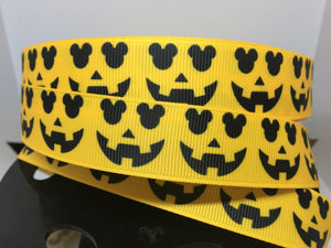 1 yard 7/8"  Disney Mickey Pumpkin Face Halloween Print Grosgrain Ribbon